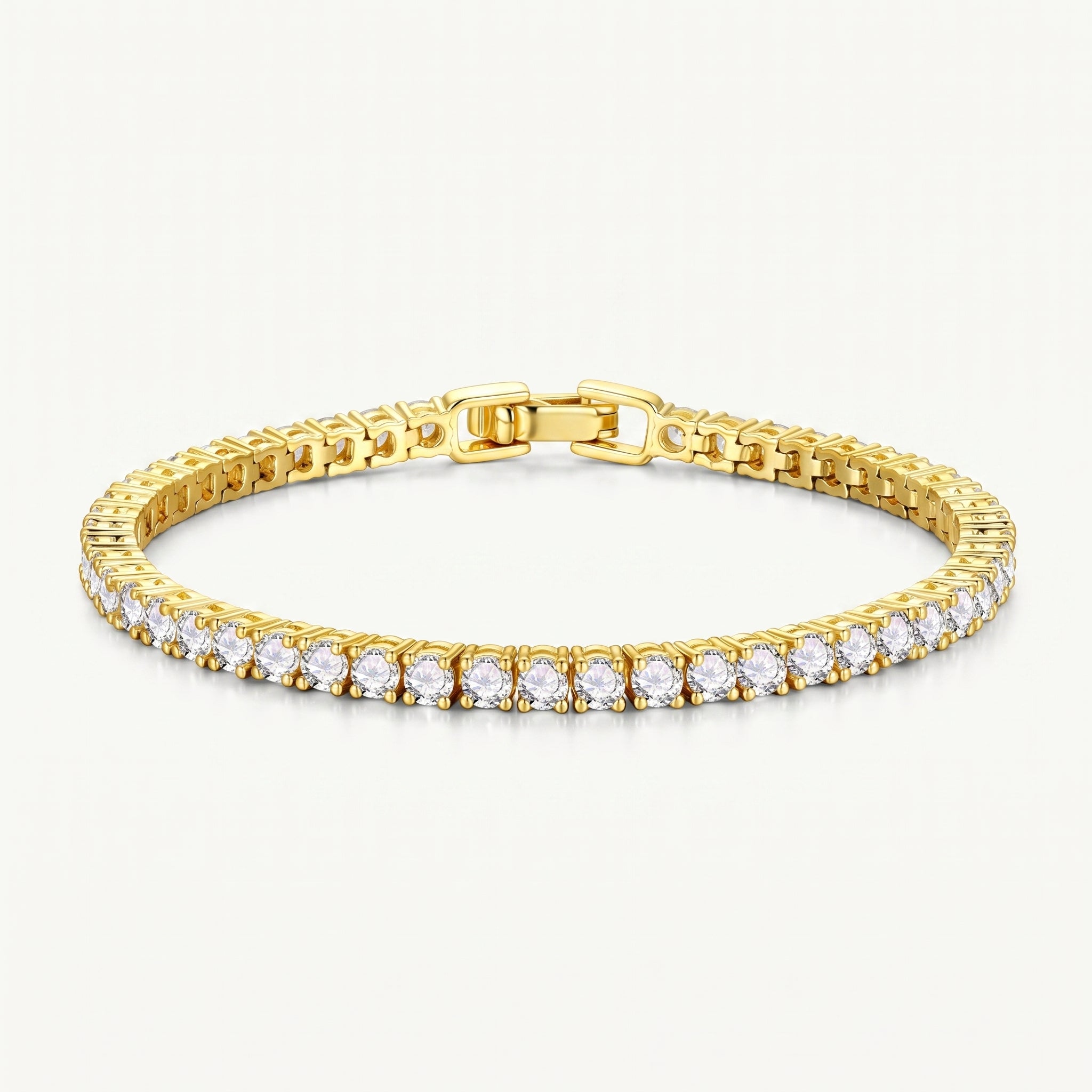 14K Gold Plated Tennis Bracelet with Square Cut Cubic Zirconia - Gold