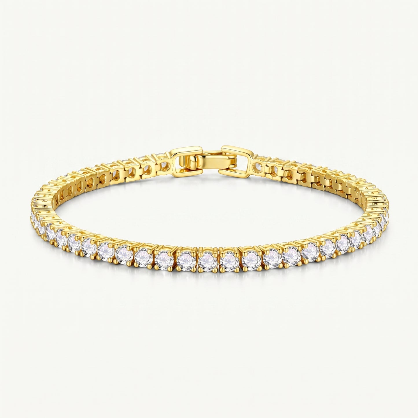 14K Gold Plated Tennis Bracelet with Square Cut Cubic Zirconia - Gold