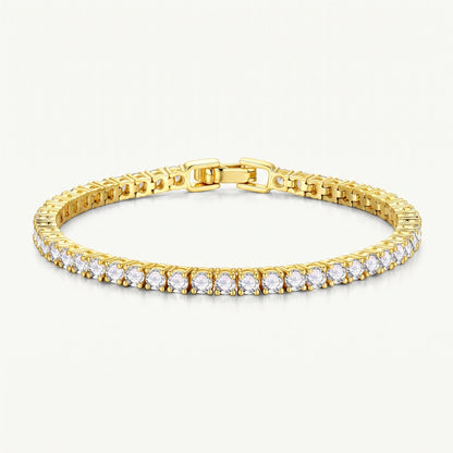 14K Gold Plated Tennis Bracelet with Square Cut Cubic Zirconia - Gold