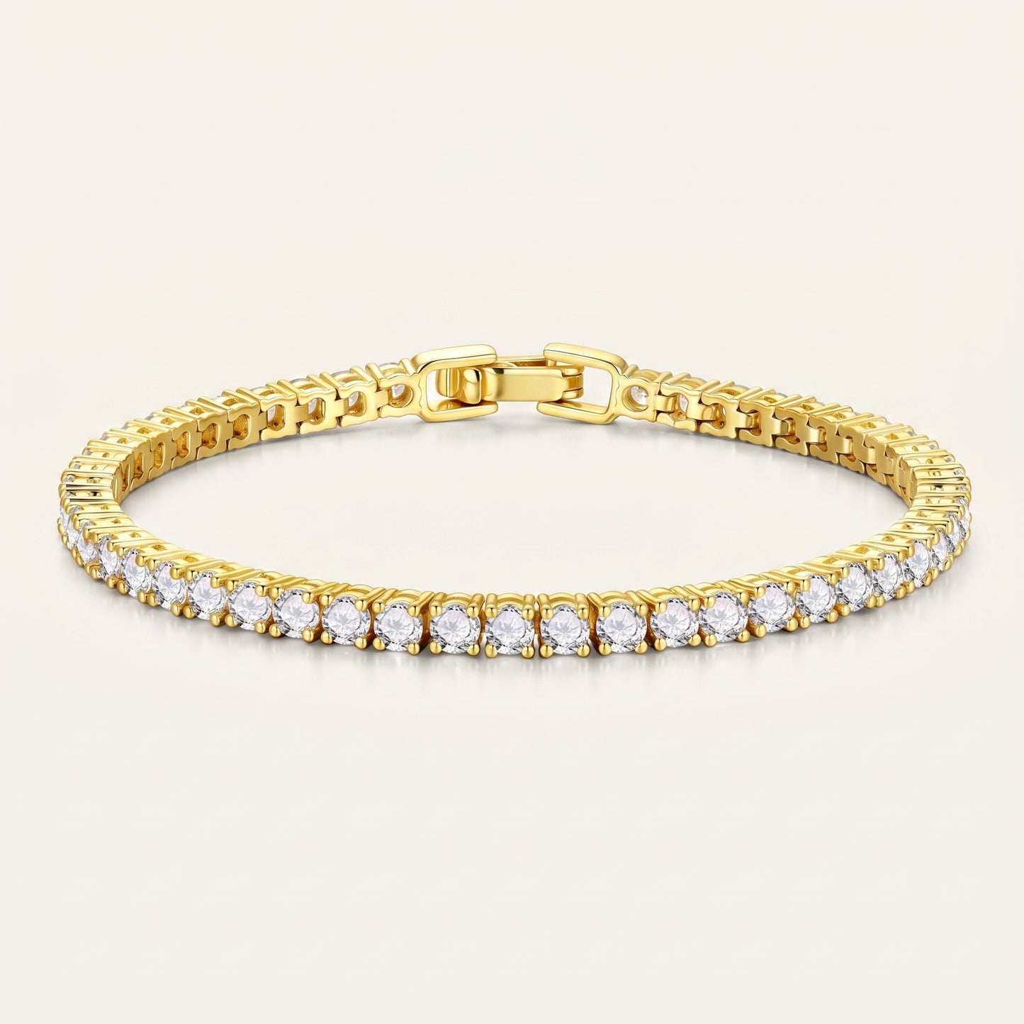 14K Gold Plated Tennis Bracelet with Square Cut Cubic Zirconia - Gold