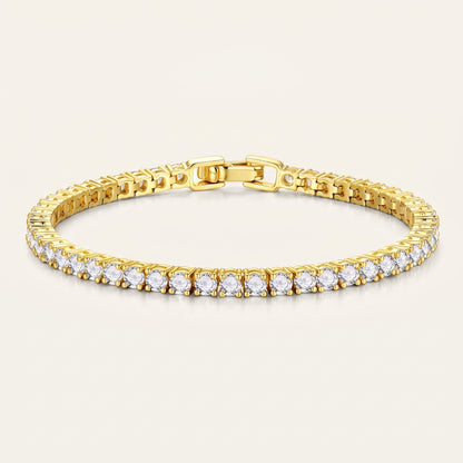 14K Gold Plated Tennis Bracelet with Square Cut Cubic Zirconia - Gold