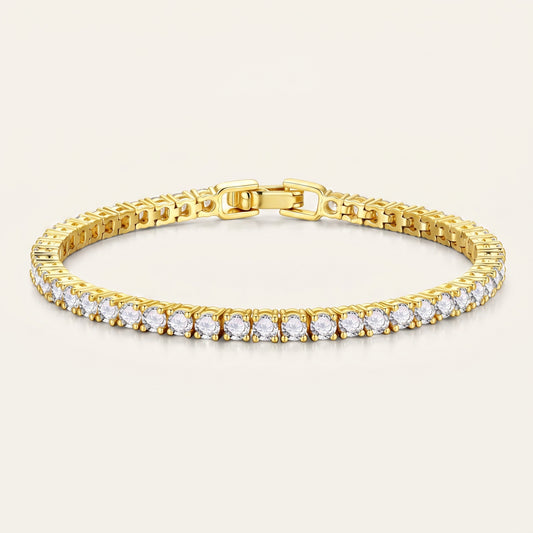 14K Gold Plated Tennis Bracelet with Square Cut Cubic Zirconia - Gold