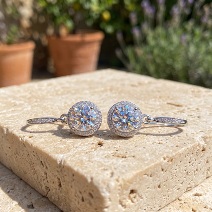 925 Sterling Silver Slim Oval Drop Earrings with AAAAA Cubic Zirconia - Silver