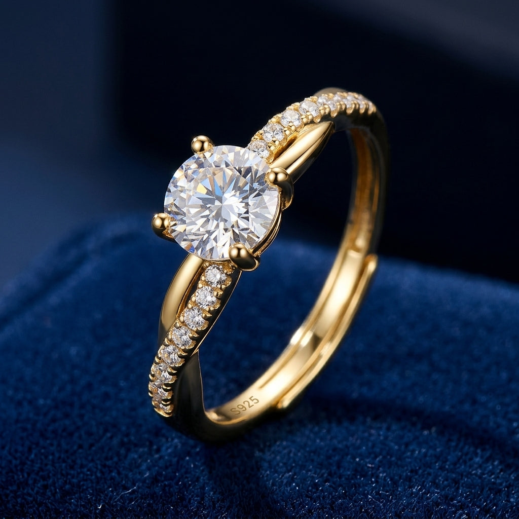 925 Sterling Silver Twisted Infinity Ring with Cubic Zirconia - Gold