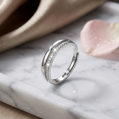 925 Sterling Silver Adjustable Double Layer Band Ring with Cubic Zirconia - Silver