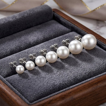 925 Sterling Silver Pearl Stud Earrings Set of 6 Pairs