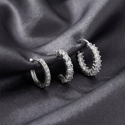 925 Sterling Silver CZ Huggie Hoop Earrings Set of 3 Pairs - Silver