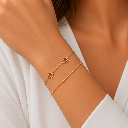 14K Gold Plated Double Layer Flower Bracelet - Gold