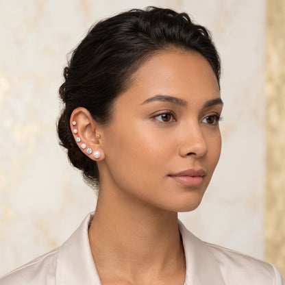 14K Gold Plated Pearl and CZ Stud Earrings Set of 6 Pairs - Gold