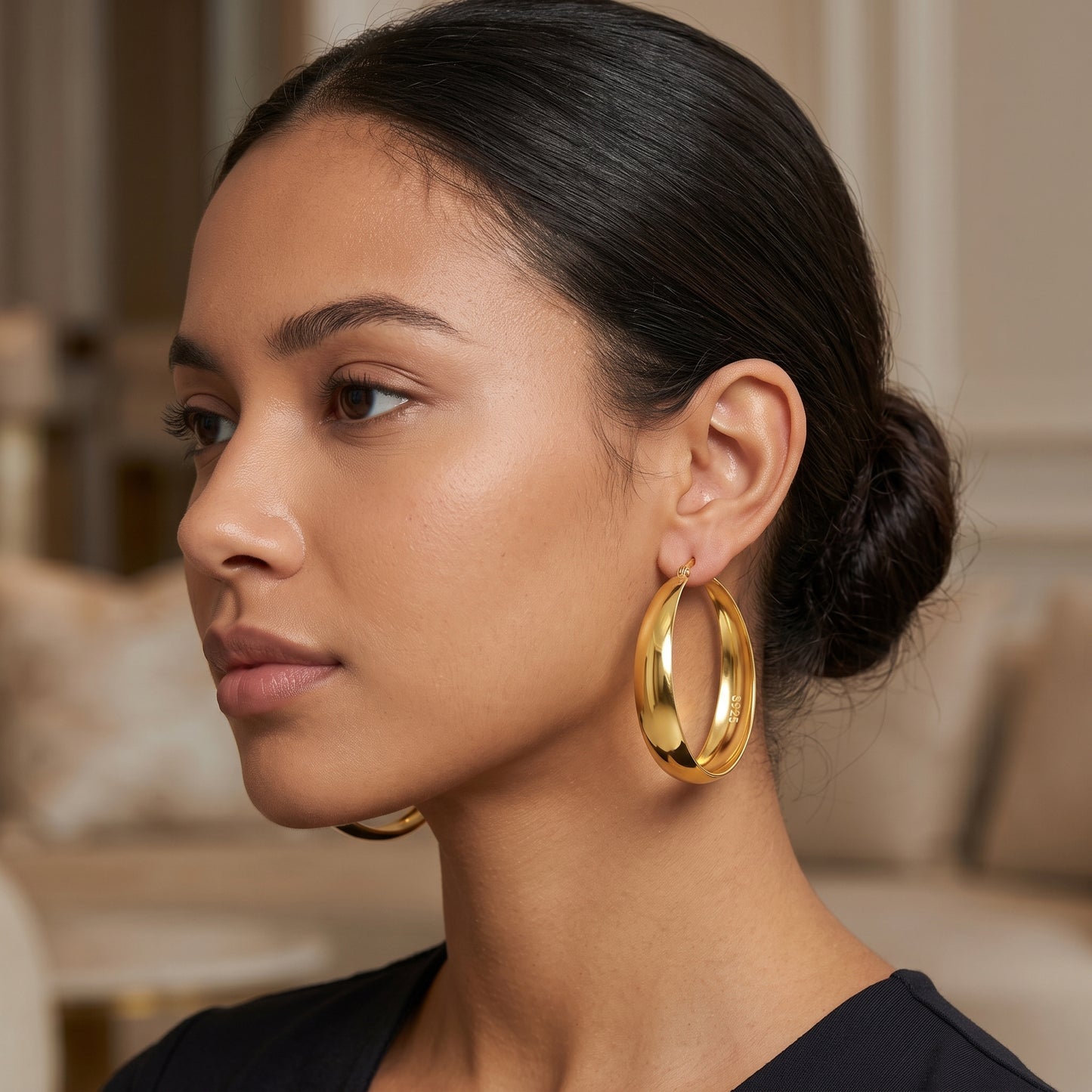 925 Sterling Silver Chunky Hoop Earrings with 14K Gold Plating - 40mm