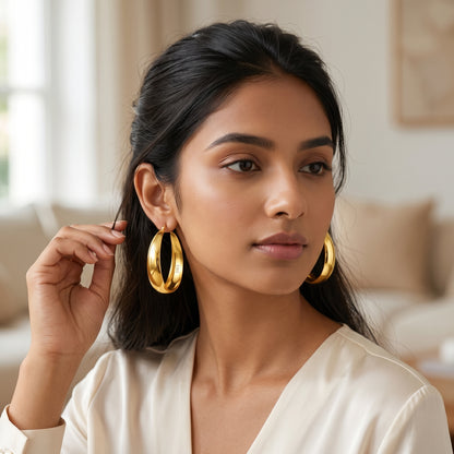 925 Sterling Silver Chunky Hoop Earrings with 14K Gold Plating - 40mm