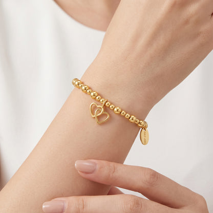 18K Gold Plated Heart Link Beaded Stretch Bracelet