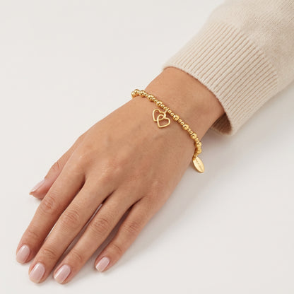 18K Gold Plated Heart Link Beaded Stretch Bracelet