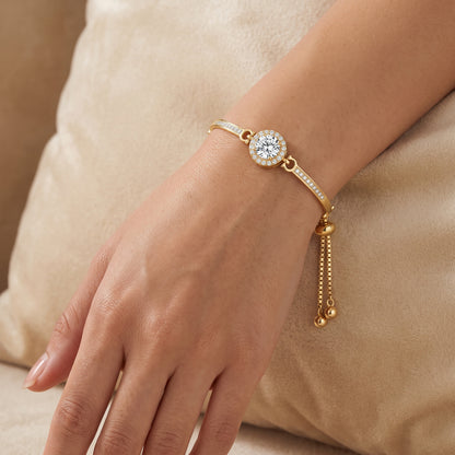 18K Gold Plated Halo Friendship Slider Bracelet with Zircondia Crystals