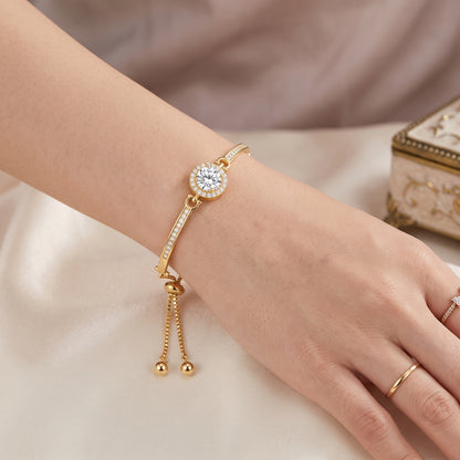 18K Gold Plated Halo Friendship Slider Bracelet with Zircondia Crystals