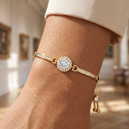 18K Gold Plated Halo Friendship Slider Bracelet with Zircondia Crystals