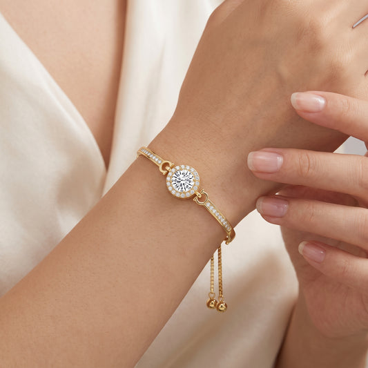 18K Gold Plated Halo Friendship Slider Bracelet with Zircondia Crystals