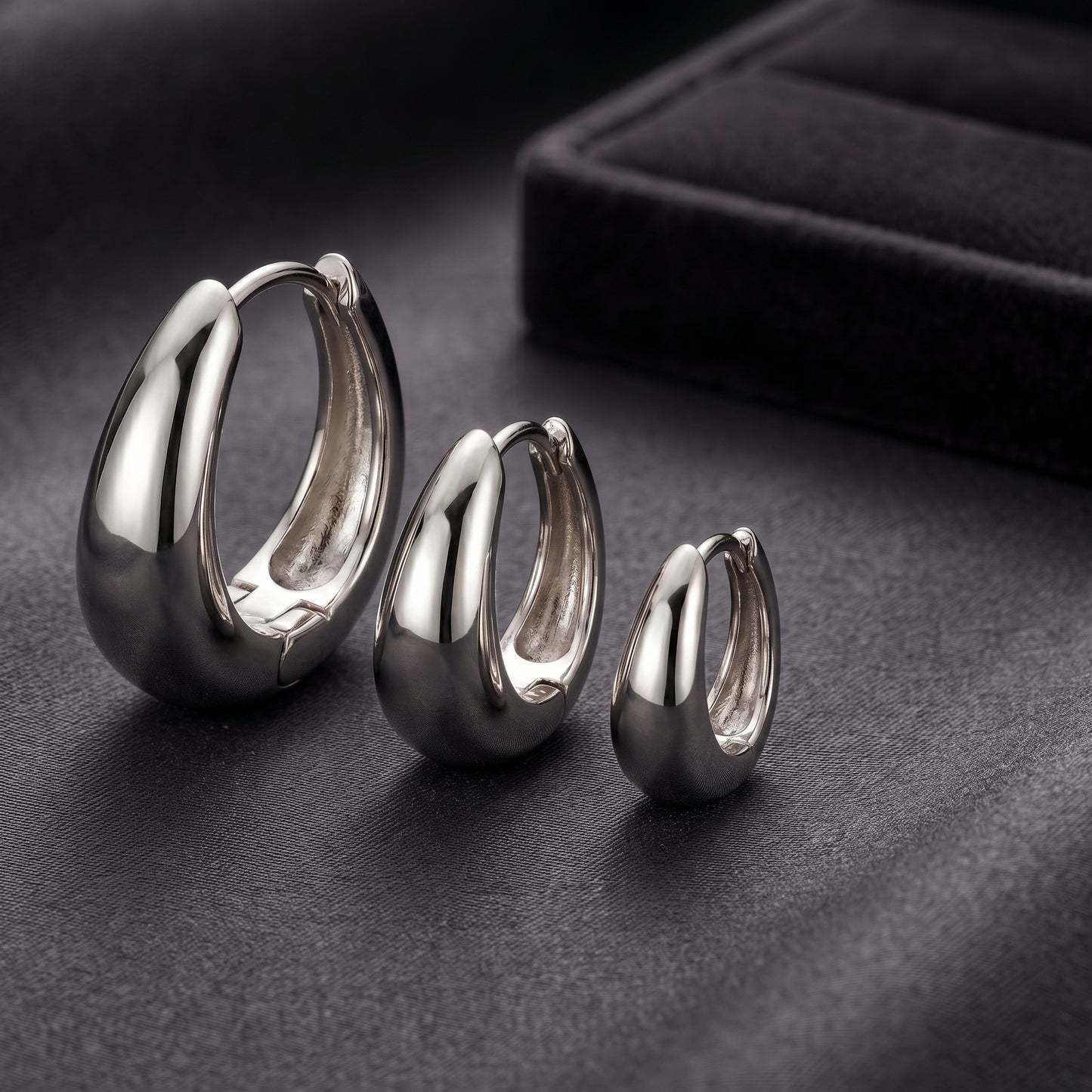14K White Gold Plated Huggie Hoop Earrings Set of 3 Pairs - White Gold