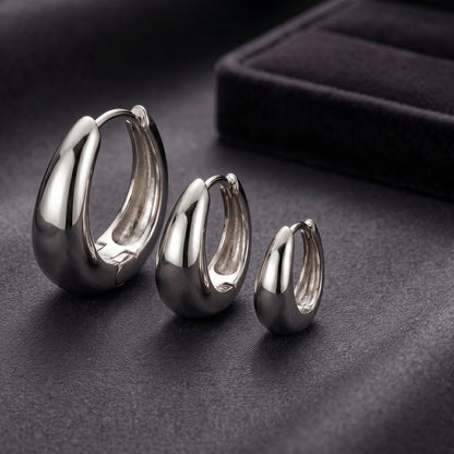 14K White Gold Plated Huggie Hoop Earrings Set of 3 Pairs - White Gold