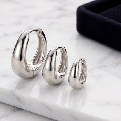 14K White Gold Plated Huggie Hoop Earrings Set of 3 Pairs - White Gold