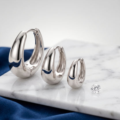 14K White Gold Plated Huggie Hoop Earrings Set of 3 Pairs - White Gold