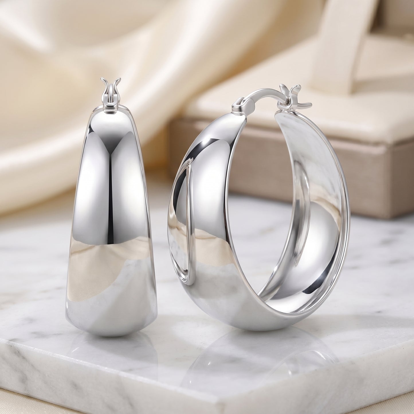 925 Sterling Silver Chunky Hoop Earrings - Silver 25mm