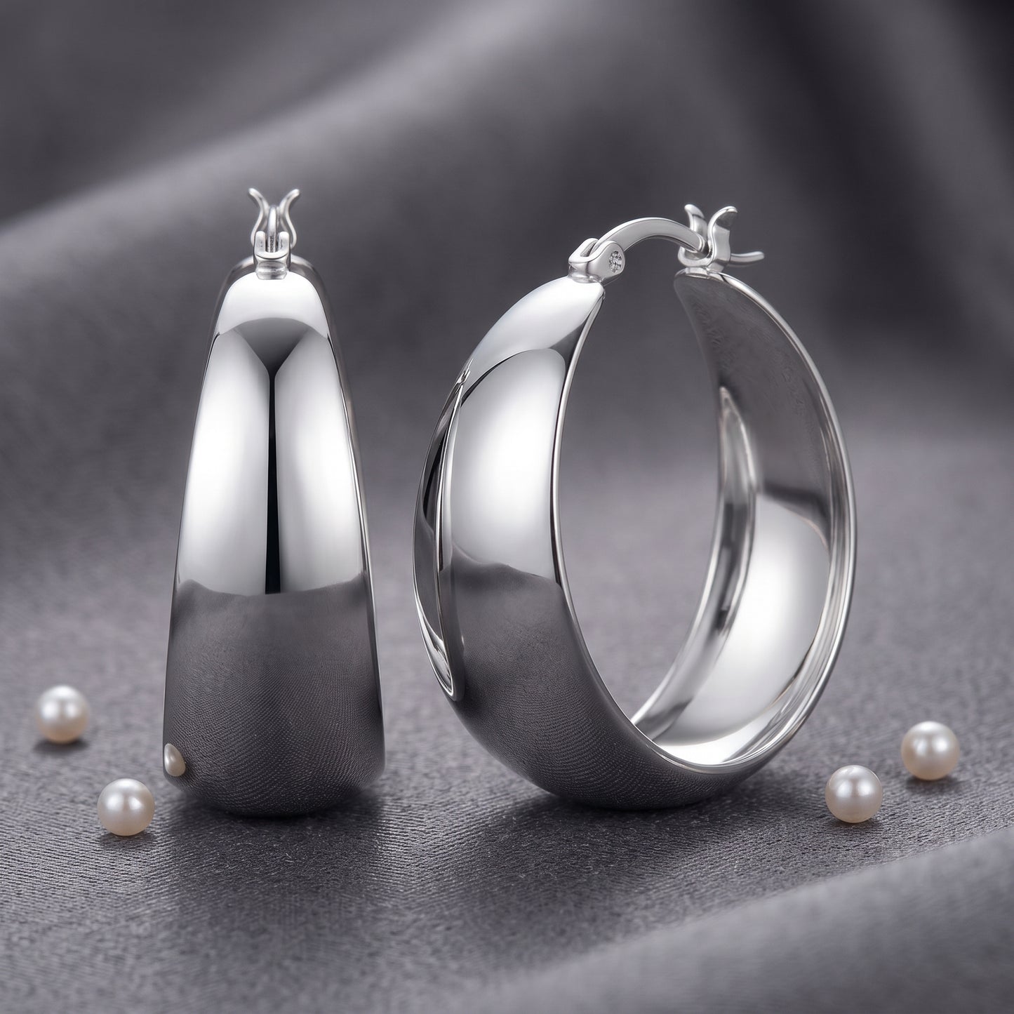 925 Sterling Silver Chunky Hoop Earrings - Silver 25mm