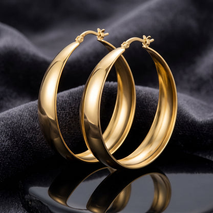 925 Sterling Silver Chunky Hoop Earrings with 14K Gold Plating - 50mm