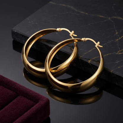 925 Sterling Silver Chunky Hoop Earrings with 14K Gold Plating - 50mm