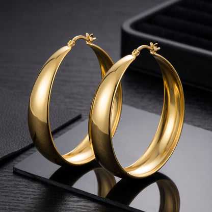 925 Sterling Silver Chunky Hoop Earrings with 14K Gold Plating - 50mm