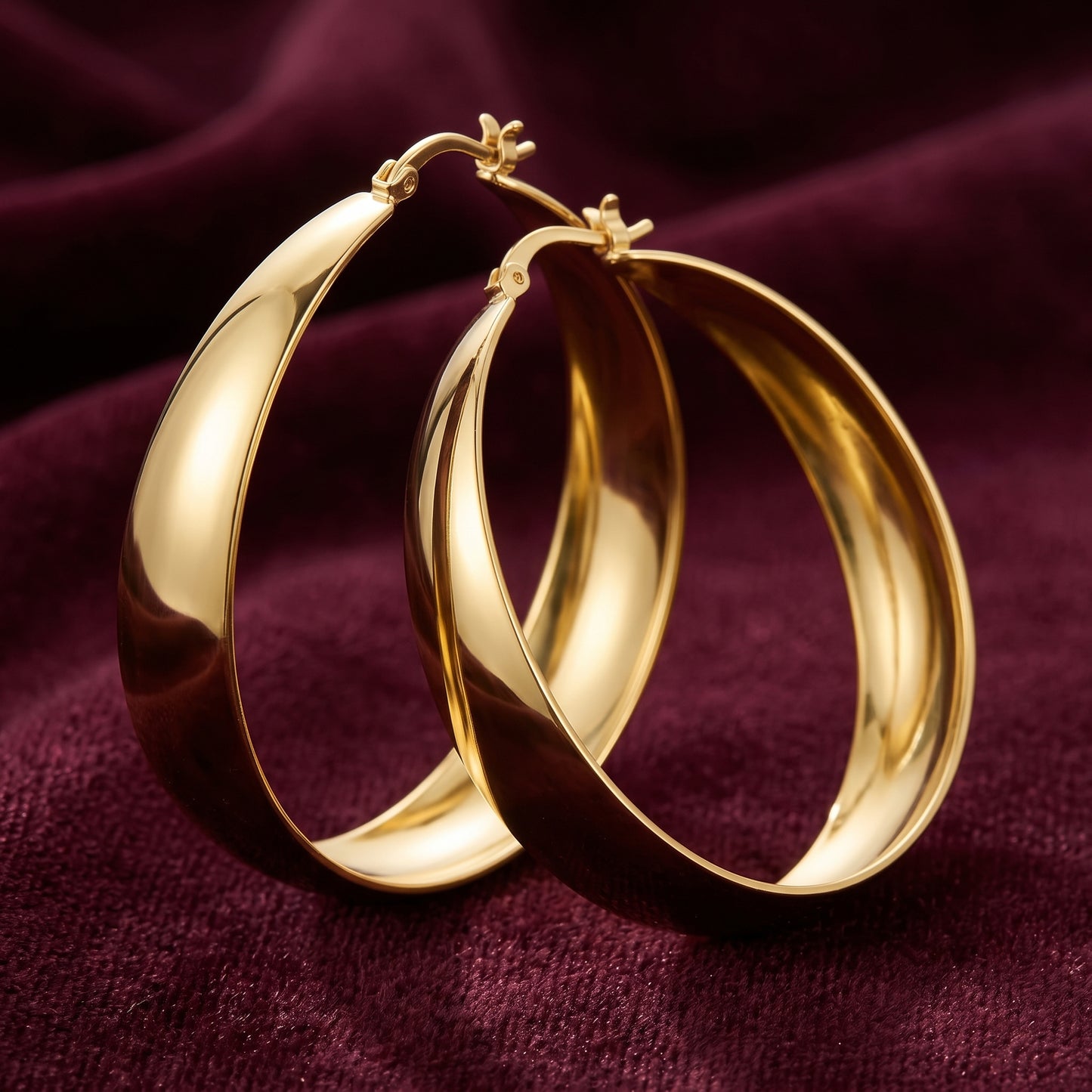 925 Sterling Silver Chunky Hoop Earrings with 14K Gold Plating - 40mm