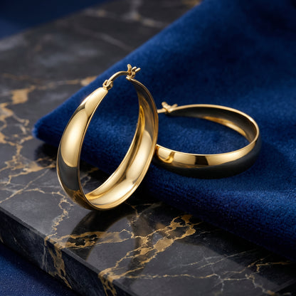 925 Sterling Silver Chunky Hoop Earrings with 14K Gold Plating - 40mm