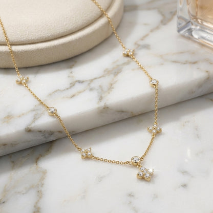 14K Gold Plated Four Leaf Clover and Heart Necklace with 5A Cubic Zirconia - Gold