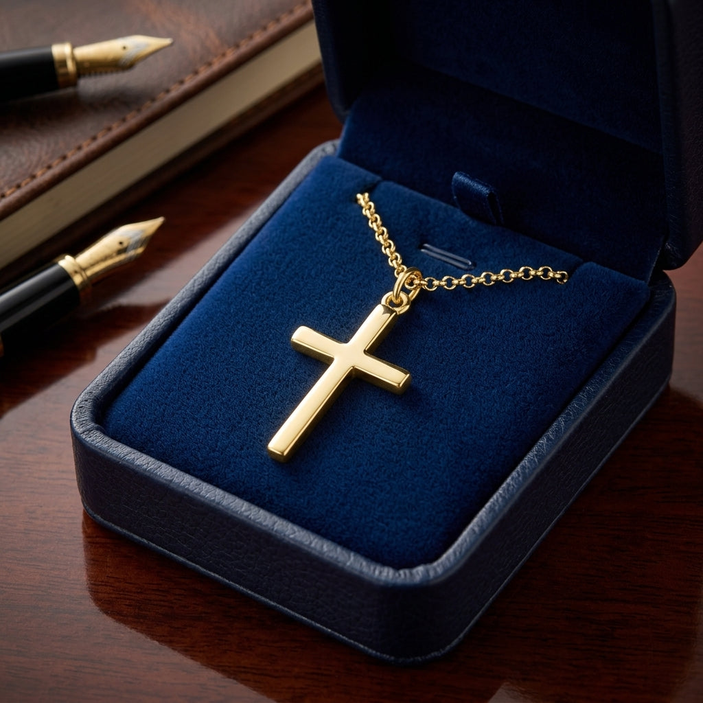 14K Gold Plated Sterling Silver Curb Chain Cross Necklace