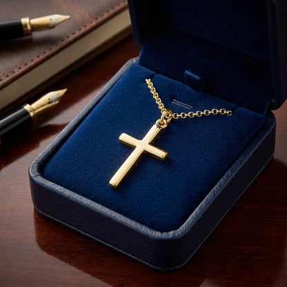 14K Gold Plated Sterling Silver Curb Chain Cross Necklace