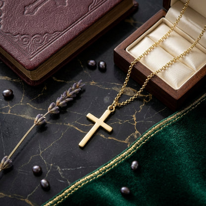 14K Gold Plated Sterling Silver Curb Chain Cross Necklace