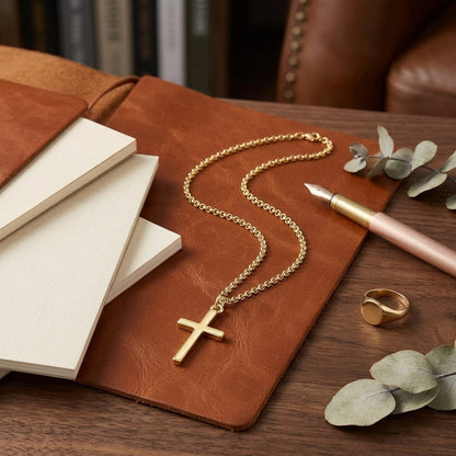 14K Gold Plated Sterling Silver Curb Chain Cross Necklace