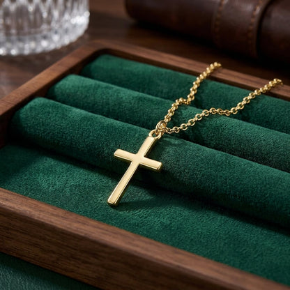 14K Gold Plated Sterling Silver Curb Chain Cross Necklace