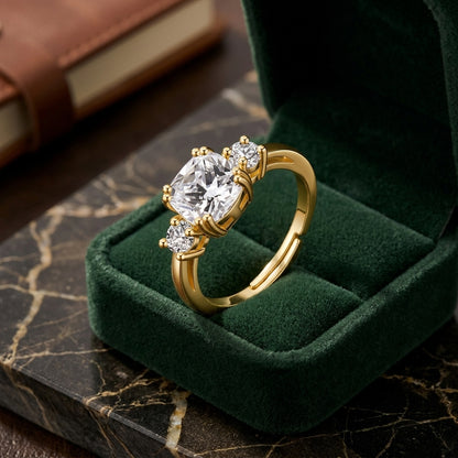 18k Gold Plated Three Stone Adjustable Ring with Zircondia Crystals