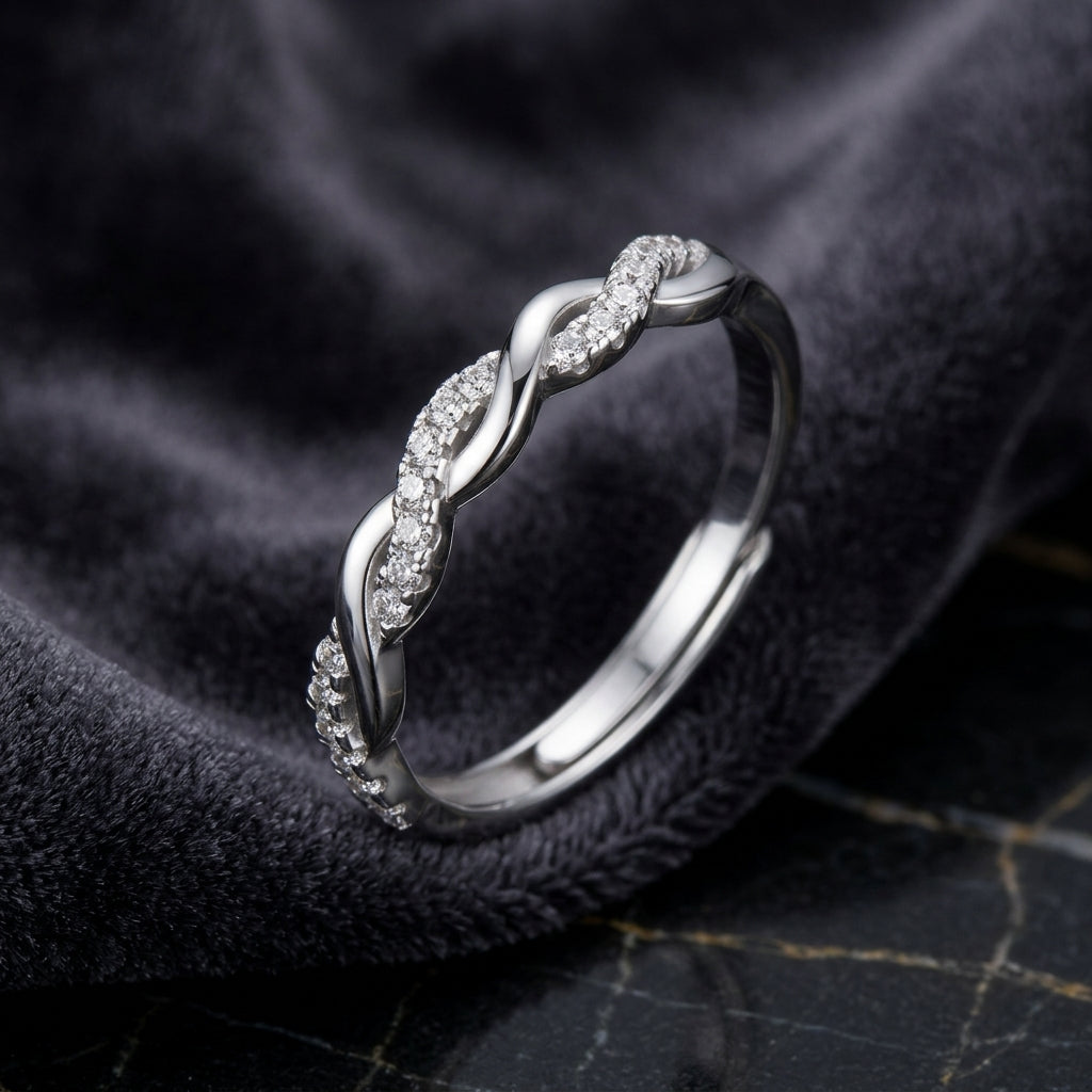 925 Sterling Silver Adjustable Crossover Eternity Ring with Cubic Zirconia - Silver