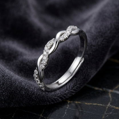 925 Sterling Silver Adjustable Crossover Eternity Ring with Cubic Zirconia - Silver