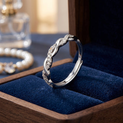 925 Sterling Silver Adjustable Crossover Eternity Ring with Cubic Zirconia - Silver