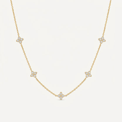 925 Sterling Silver Four Leaf Clover Necklace with Cubic Zirconia - Gold