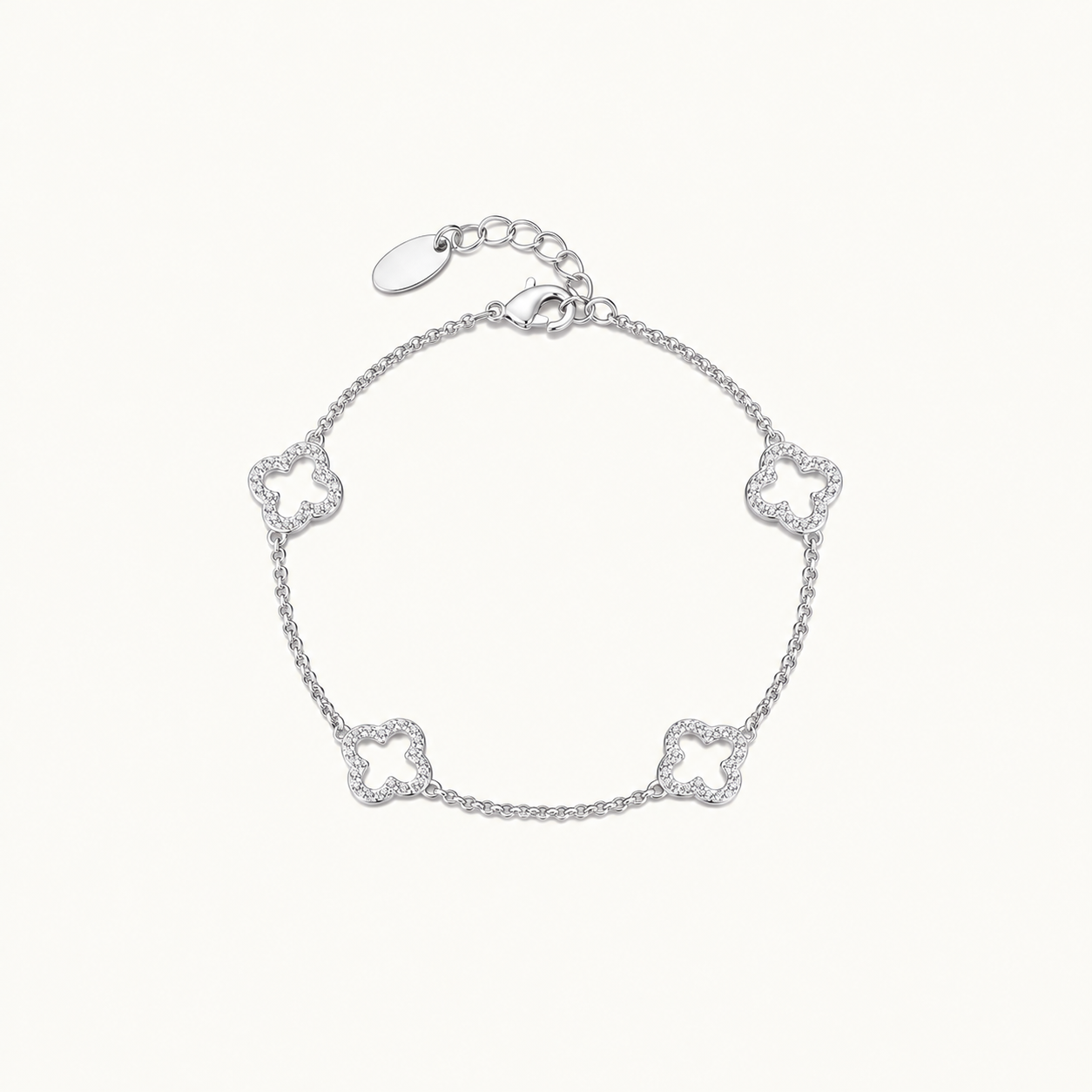 Silver Plated Clover Bracelet with Zircondia Crystals