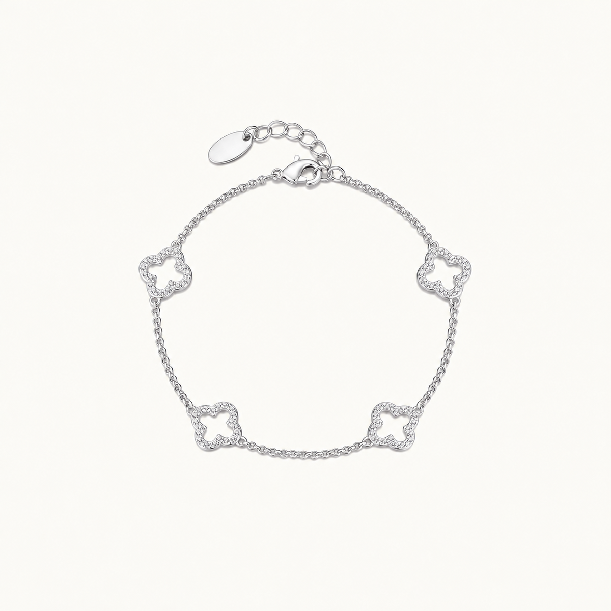Silver Plated Clover Bracelet with Zircondia Crystals