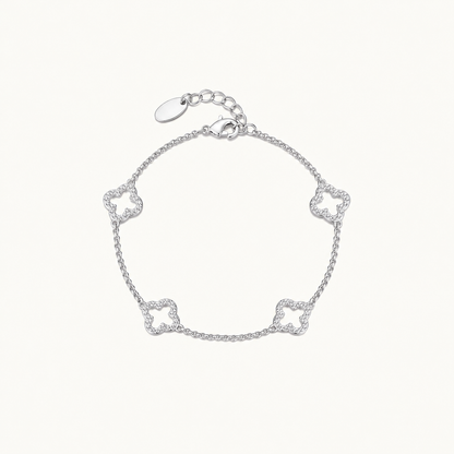 Silver Plated Clover Bracelet with Zircondia Crystals