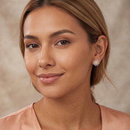 Yellow Crystal Daisy Stud Earrings in Silver