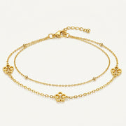 14K Gold Plated Double Layer Flower Bracelet - Gold