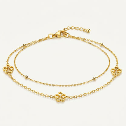 14K Gold Plated Double Layer Flower Bracelet - Gold