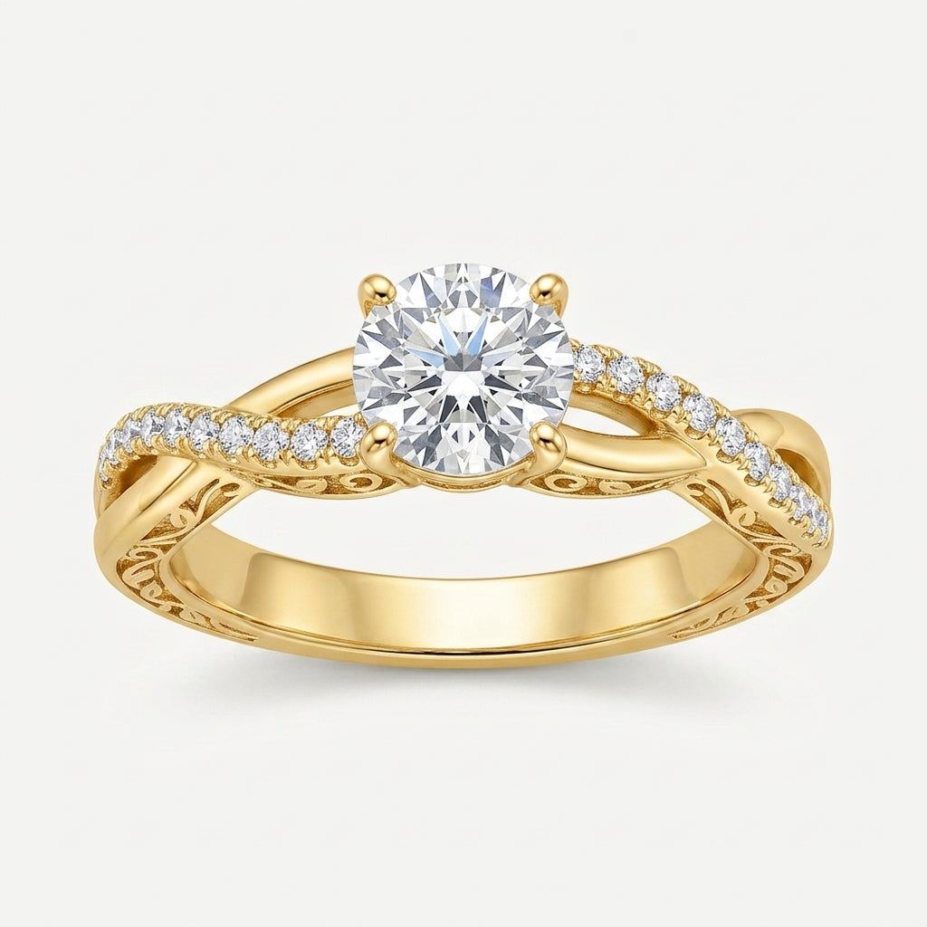 925 Sterling Silver Twisted Infinity Ring with Cubic Zirconia - Gold